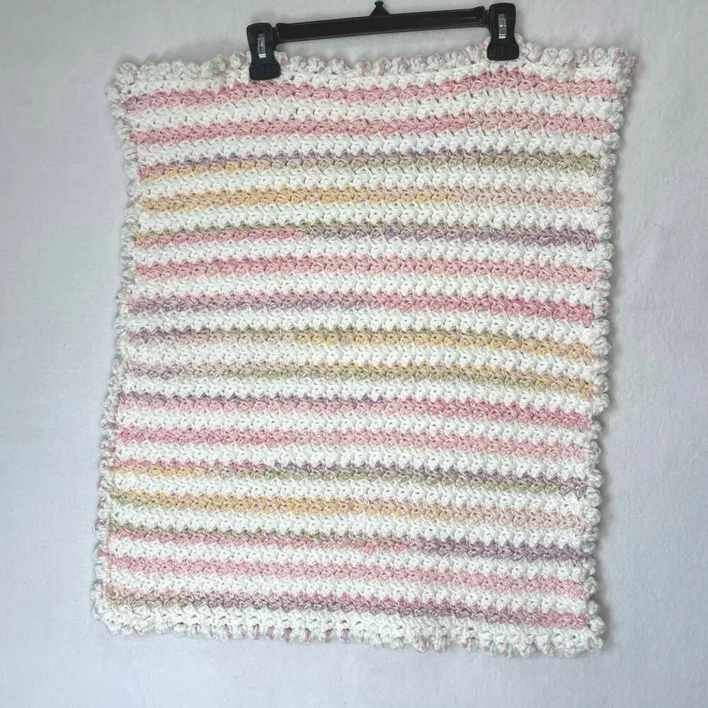 Hand Made Crocheted Baby Blanket 27”x23”